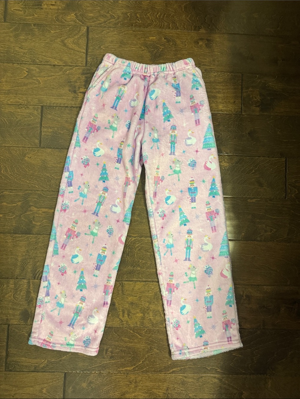 Icecream Pink Holiday Fleece Pajama Pants with Nutcracker & Swan Print